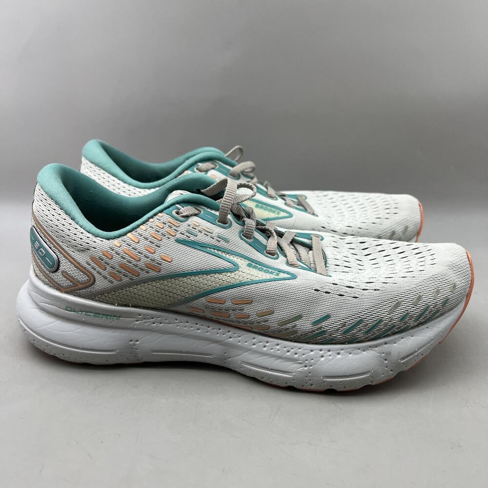 Brooks Glycerin 20 Running Shoes Women Size 10 B Gray Teal Comfort Low Sneakers